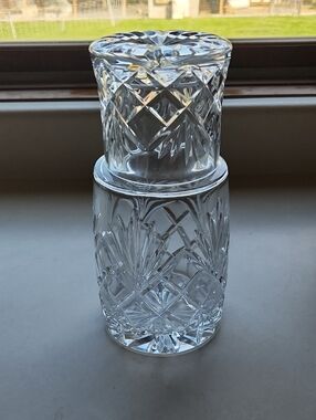 Vintage Crystal Tumble Up Bedside Guest Water Carafe And Tumbler Decanter Set 8"